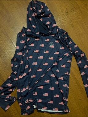 Men's Navy Blue Hooded Pullover with Flag Print